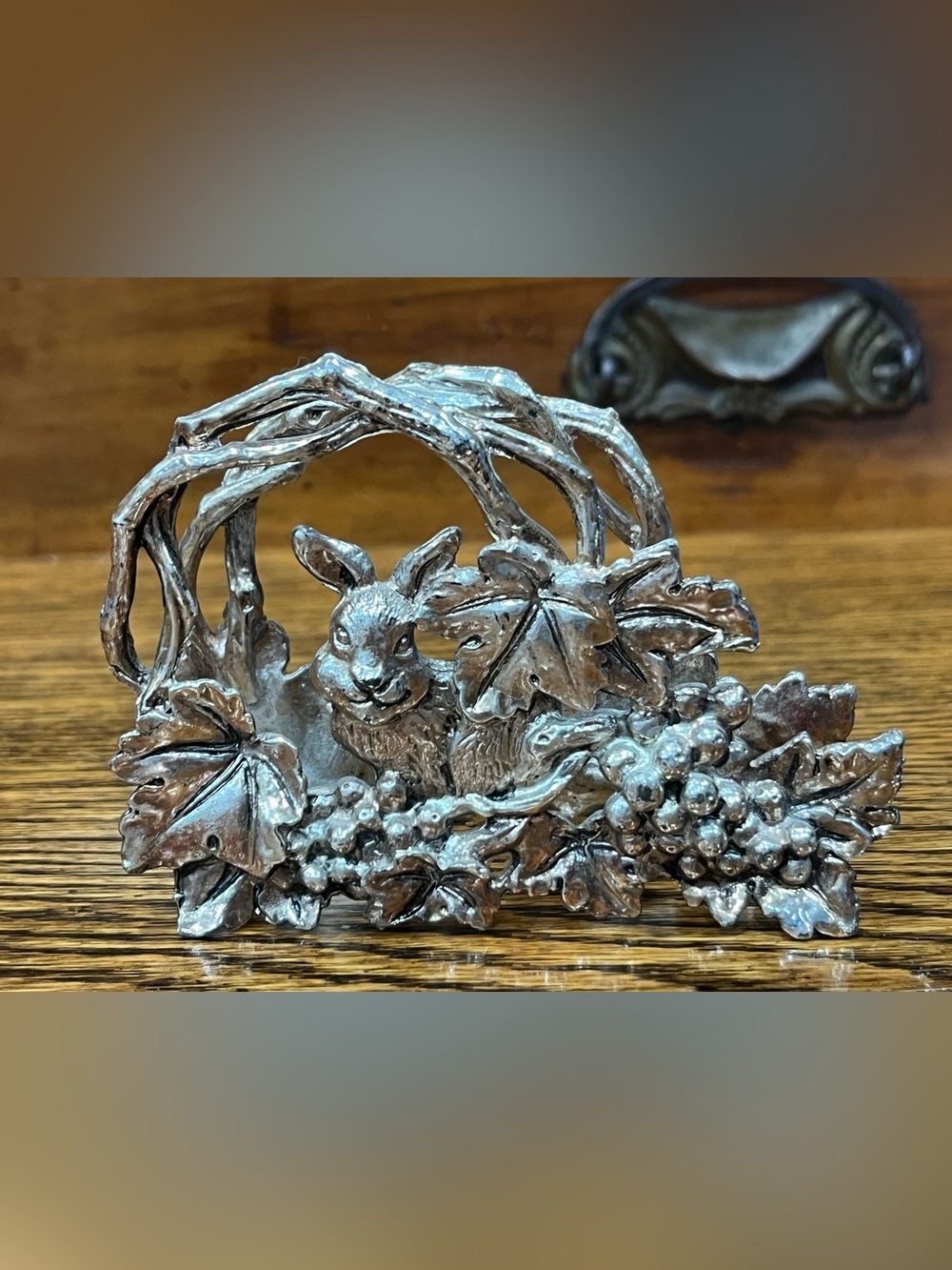 Vintage Arthur Court Bunny Rabbit Grape Napkin Letter Holder Aluminum 1996